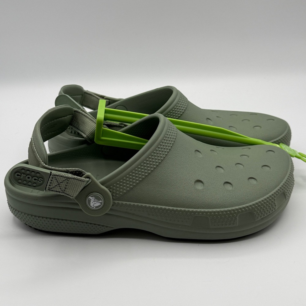 Crocs Classic Work Clog Mens Size 9 Army Green Adjustable Strap Summer Vacation